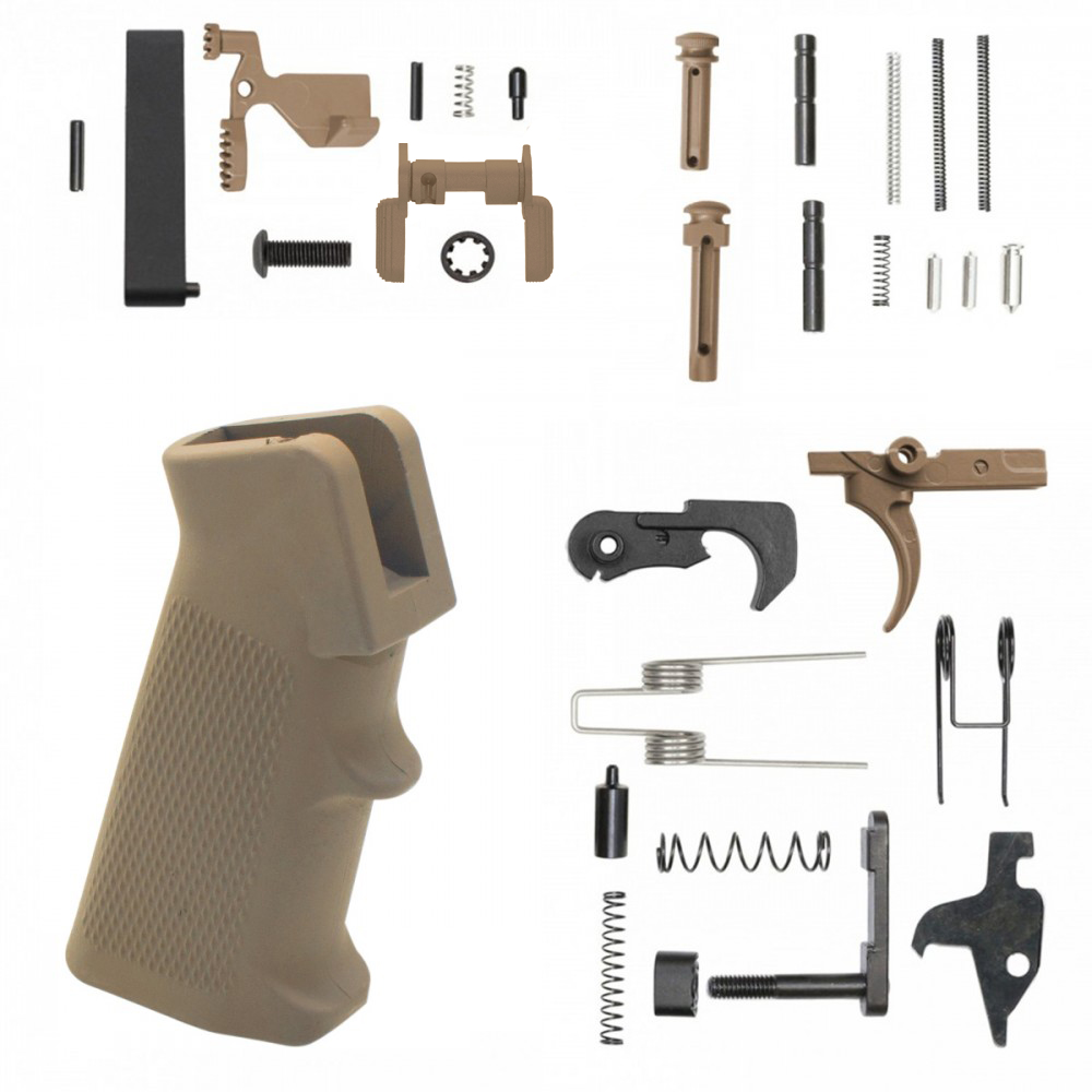 AR-15 Lower Parts Kit w/ Cerakote FDE (SAFETY AND GRIP OPTION)
